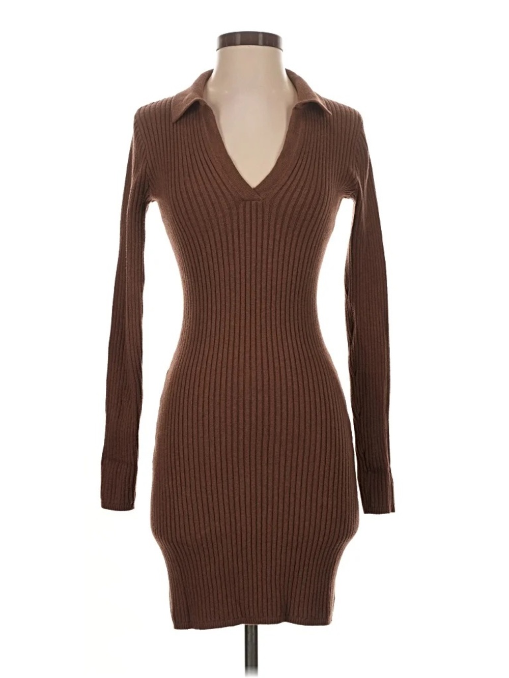 V-Neck Long Sleeve Sweater Dress in Brown Hollister